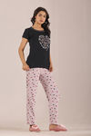Sweet Moon Knit Cotton Pyjama Set - Nude Violet Black — thumbnail 3